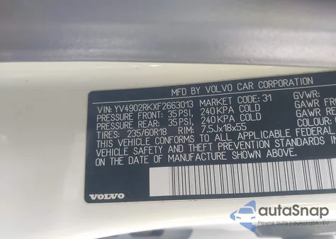 2015 Volvo Xc60 T6 из США, поврежденный, VIN YV4902RKXF2663013